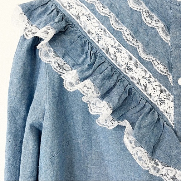 Petersyn Blue Button Down Shirt with White Lace - Picture 4 of 5